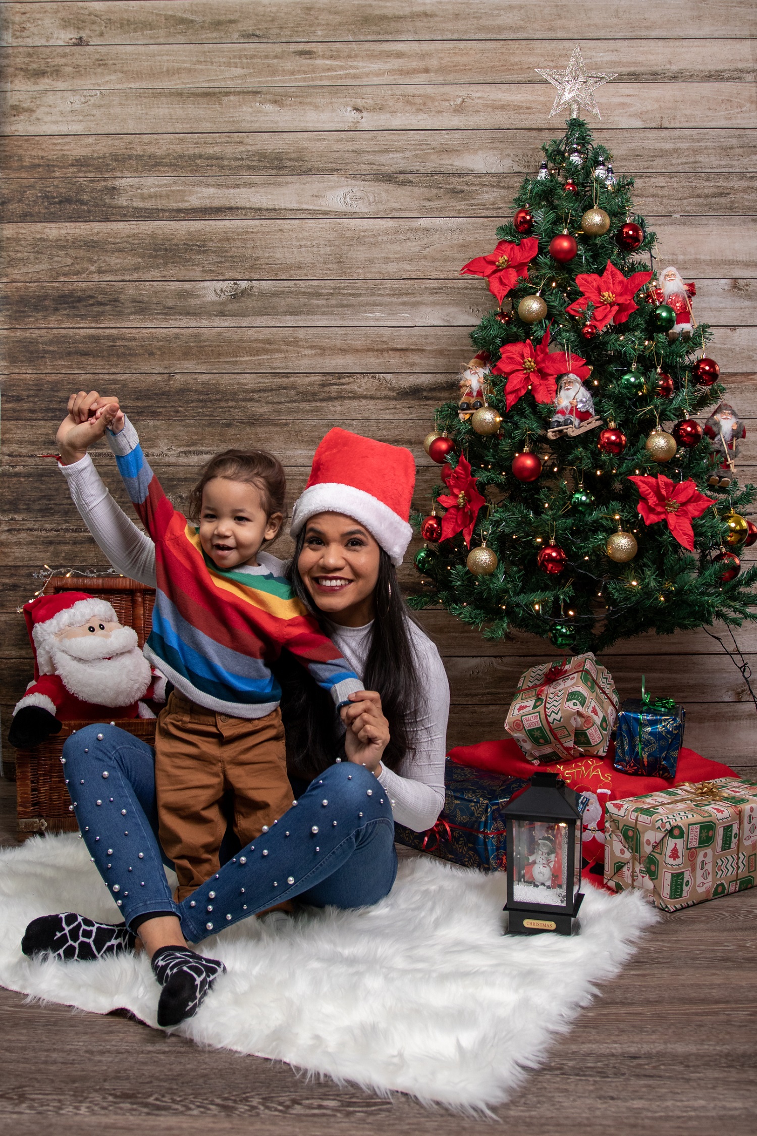 mother and son with christmas decorations