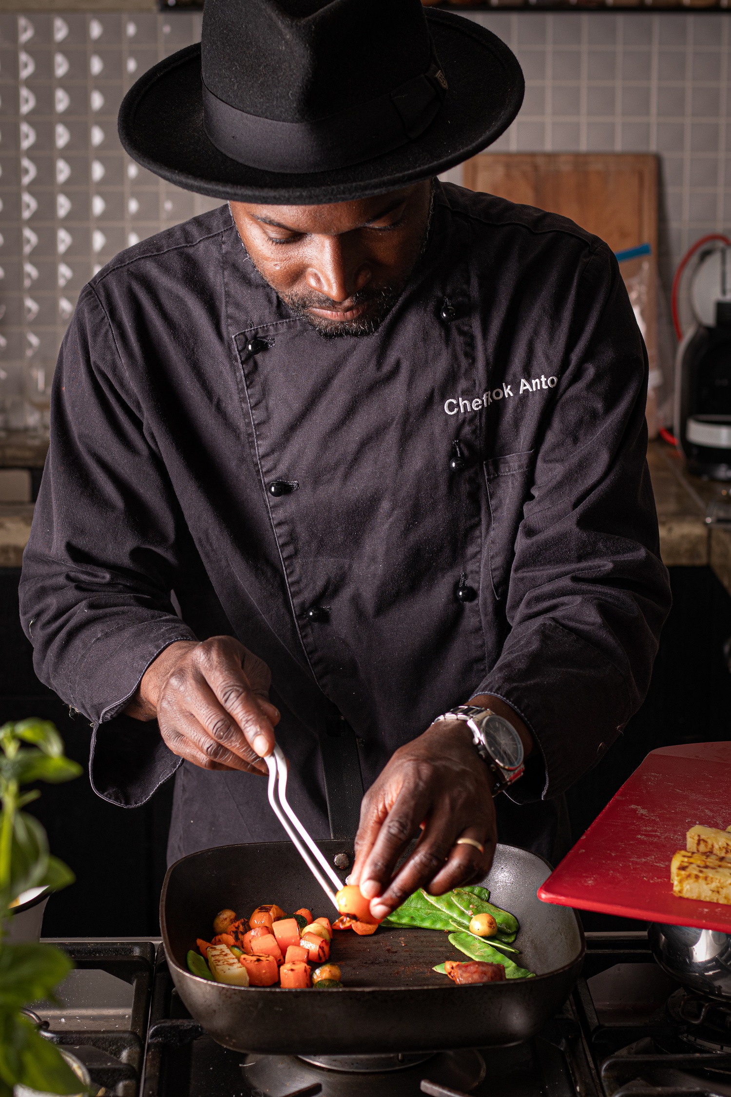 Cook preparing meal